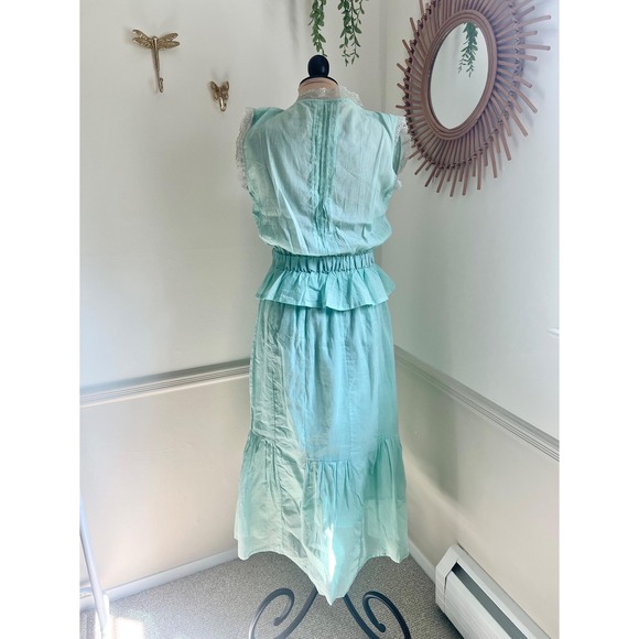 Vintage Chadia Victorian Two Piece Blue Teal Lace Maxi Skirt and Blouse Set - Picture 3 of 9